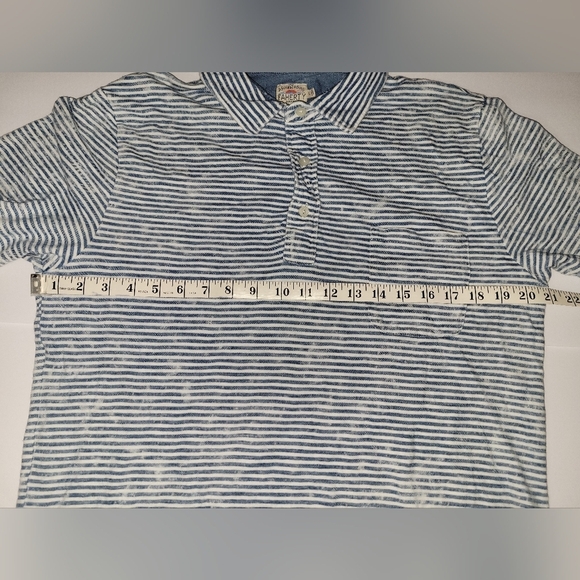 Faherty Men's Indigo Dyed Striped Boho Casual Short Sleeve Polo Shirt - Picture 5 of 10